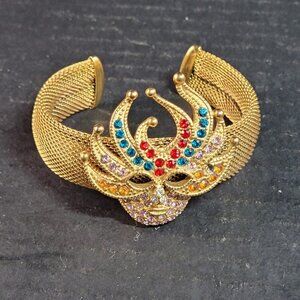 MARDI GRAS Rhinestone Mask New Orleans Gold Mesh Statement Bracelet